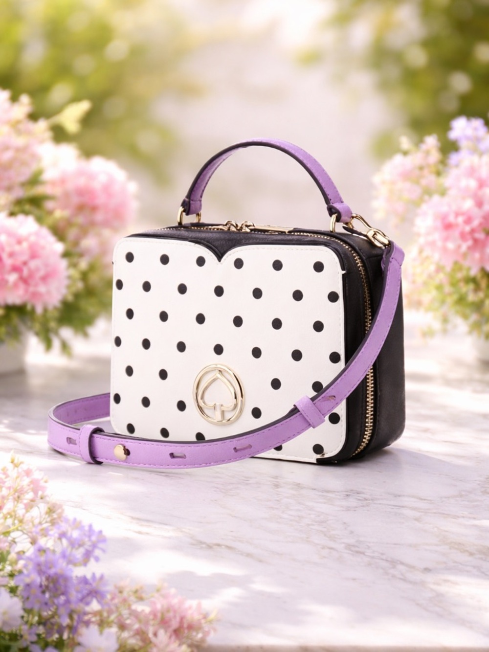 Kate Spade Cabana Polka Dot Crossbody Bag in White and Lavender - Picture 4 of 16